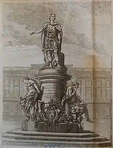 Gravure d'après le Monument à Louis XV à Reims, détruit en 1792.