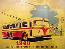 Affiche publicitaire ancienne représentant un trolleybus.