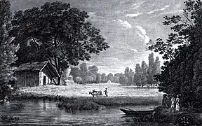 La prairie Arcadienne, avec la cabane de Philémon et Baucis, fabrique disparue fin 1787.