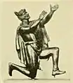 Bronze romain représentant un Germain orant : l'homme porte le chignon suève, allusion à son appartenance ethnique (Bibliothèque Nationale, Paris)