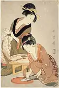 Préparation de poisson, de Utamaro, Japon, XVIIIe siècle