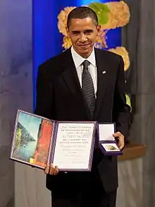 Barack Obama with the Nobel Prize.