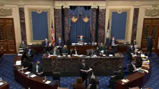 Le président pro tempore du Sénat des États-Unis Patrick Leahy présidant la séance d'ouverture du procès de Donald Trump, le 9 février 2021.