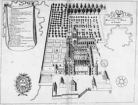 Planche gravée du XVIIe siècle représentant l'abbaye de Breteuil, dans Monasticon Gallicanum