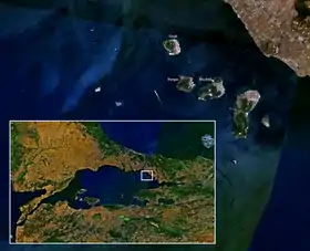 Photo satellite de l'archipel (Büyükada est la plus grande à droite)