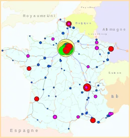 Carte montrant la localisation des gares françaises accueillant plus d'un million de voyageurs par an.