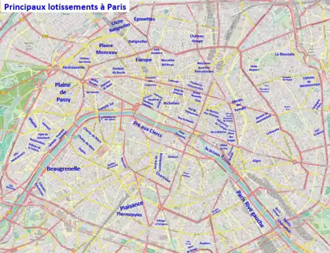 Principaux lotissements parisiens du Moyen-Âge à nos jours.