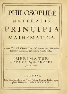 Page couverture d'une édition des Philosophiae naturalis principia mathematica, 1687.