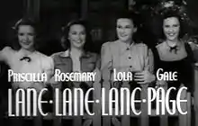 Description de l'image Priscilla, Rosemary and Lola Lane with Gale Page in Four Wives trailer.jpg.