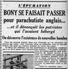 Article titré « Bonny se faisait passer pour parachutiste anglais… »