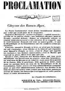 Proclamation contre le coup d'État de 1851 dans les Basses Alpes