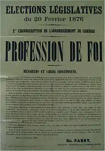 Profession de Foi de Edouard Parsy aux élections législatives de 1876.