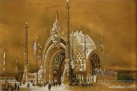 Projet pour la Porte monumentale de l'Exposition universelle de 1900 (18 juillet 1898), aquarelle sur papier, 62 × 95 cm, Sens, Musées de Sens.