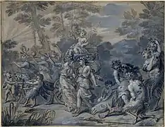 Dessin préparatoire pour le Triomphe de Bacchus, attribué à Louis de Boullogne. Albertina, Vienne (Autriche).