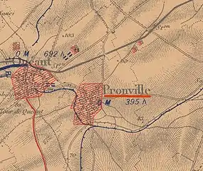 La carte des régions dévastées en 1919 montre que le village est complètement détruit.