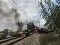 Manifestants Pro-indépendance bloquant une ligne menant à la gare de Gérone le 14 octobre.