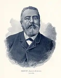 Adrien Proust, gravure publiée dans le Centenaire de la Faculté de Médecine de Paris (1794-1894) d'Auguste Corlieu (1894).