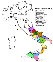 Provinces du Royaume des deux-Siciles en 1454.