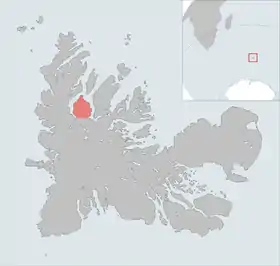 Carte de localisation de la presqu'île de la Société de géographie dans l'archipel des Kerguelen.