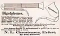 Publicité du début des années 1880 pour un fabricant de bigotphones allemands d'Erfurt.