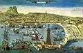 Gravure française du dix-huitième montrant le port de Barcelone avec la présence de la Fortalesa de la Ciutadella sur la droite de l'image