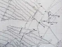 Plan schématisant les galeries du fond reliées aux deux puits.