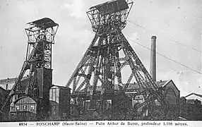 Le puits Arthur-de-Buyer, le plus important charbonnage de Haute-Saône (1 010 mètres, plus profond de France entre 1900 et 1910).
