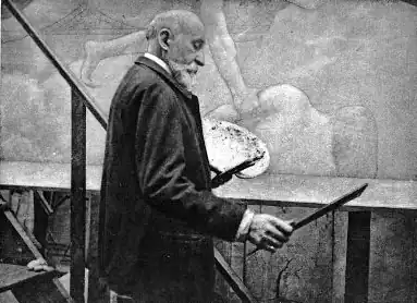 Puvis de Chavannes exécutant la décoration de l'hôtel de ville de Paris en 1894 (L'Artiste, juin 1894).