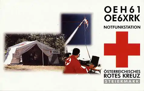 Carte QSL des stations radio OEH61 et OE6XRK de la Croix-Rouge autrichienne.