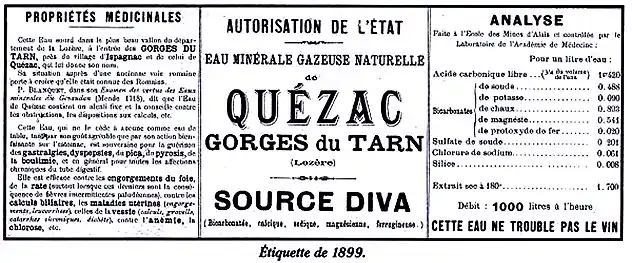 Quézac, étiquette de 1899