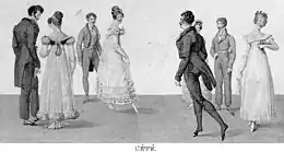gravure de 1818, illustrant un pas de danse