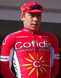 Michael Van Staeyen, sous les couleurs de Cofidis, lors du départ du Samyn 2015 à Quaregnon.