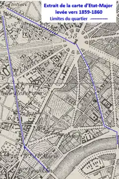 Quartier de Chaillot en 1860 sur carte d'état-major.