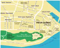 Plan actuel de Québec avec localisation de la Place Royale.