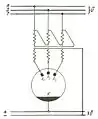 Circuit triphasé avec trois anodes