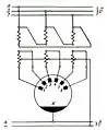 Circuit triphasé avec six anodes.