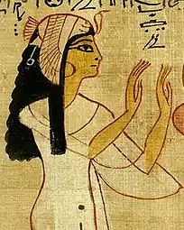 Nedjemet, épouse du Grand prêtre d'Amon Hérihor, portant une couronne de vautour. Livre des morts de Nedjemet, XXIe dynastie