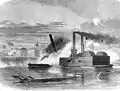 Sur le Mississippi (fleuve), USS Queen of the West éperonne le CSS Vicksburg devant Vicksburg (1863)