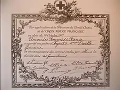 Récompense Croix Rouge française au nom de madame Daille.