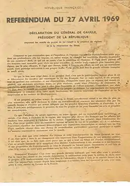 Document du référendum de 1969 présentant le projet de loi