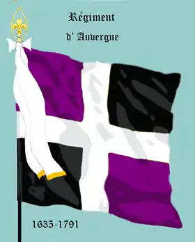 Drapeau du Régiment d'Auvergne créé en 1635 du duché d'Auvergne.