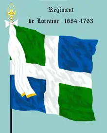 Vue d’un drapeau avec une croix blanche verticale départageant deux carrés verts et deux carrés bleus.