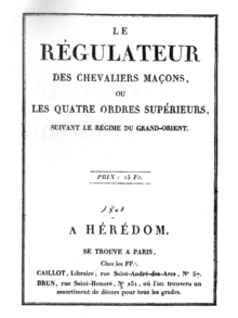 photo en noir et blanc d'une page de garde d'un livre maçonnique