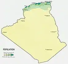 Répartition géographique de la population algérienne en 1971.