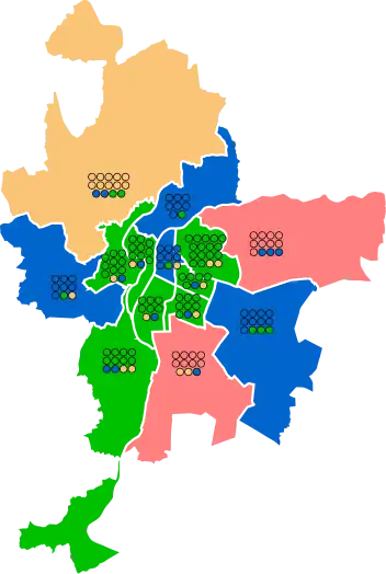 Résultat par circonscription métropolitaine avec les sièges au second tour.