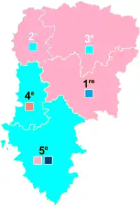 Nuance politique des candidats arrivés en tête dans chaque circonscription au 1er tour dans l'Aisne avec celle des candidats se maintenant au second tour.