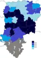 Résultats électoraux de la droite parlementaire au premier tour par canton.