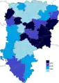 Résultats électoraux de la droite parlementaire au premier tour par canton.