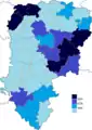 Résultats électoraux de la droite parlementaire au premier tour par canton.