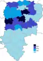 Résultats électoraux de la droite parlementaire au premier tour par canton.